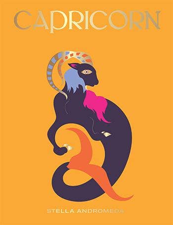 Full-bleed Capricorn cover detail showing the sea-goat's striped horns, pink beard and curling orange tail