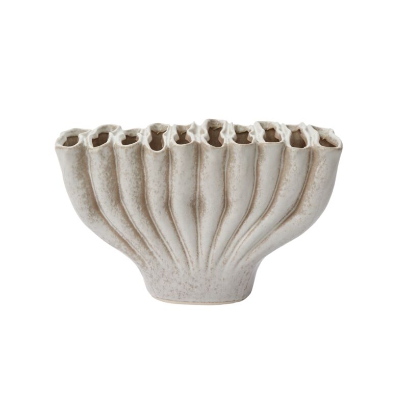Larger Clymene vase on its own with ruffled slit openings across the top and a narrow oval base