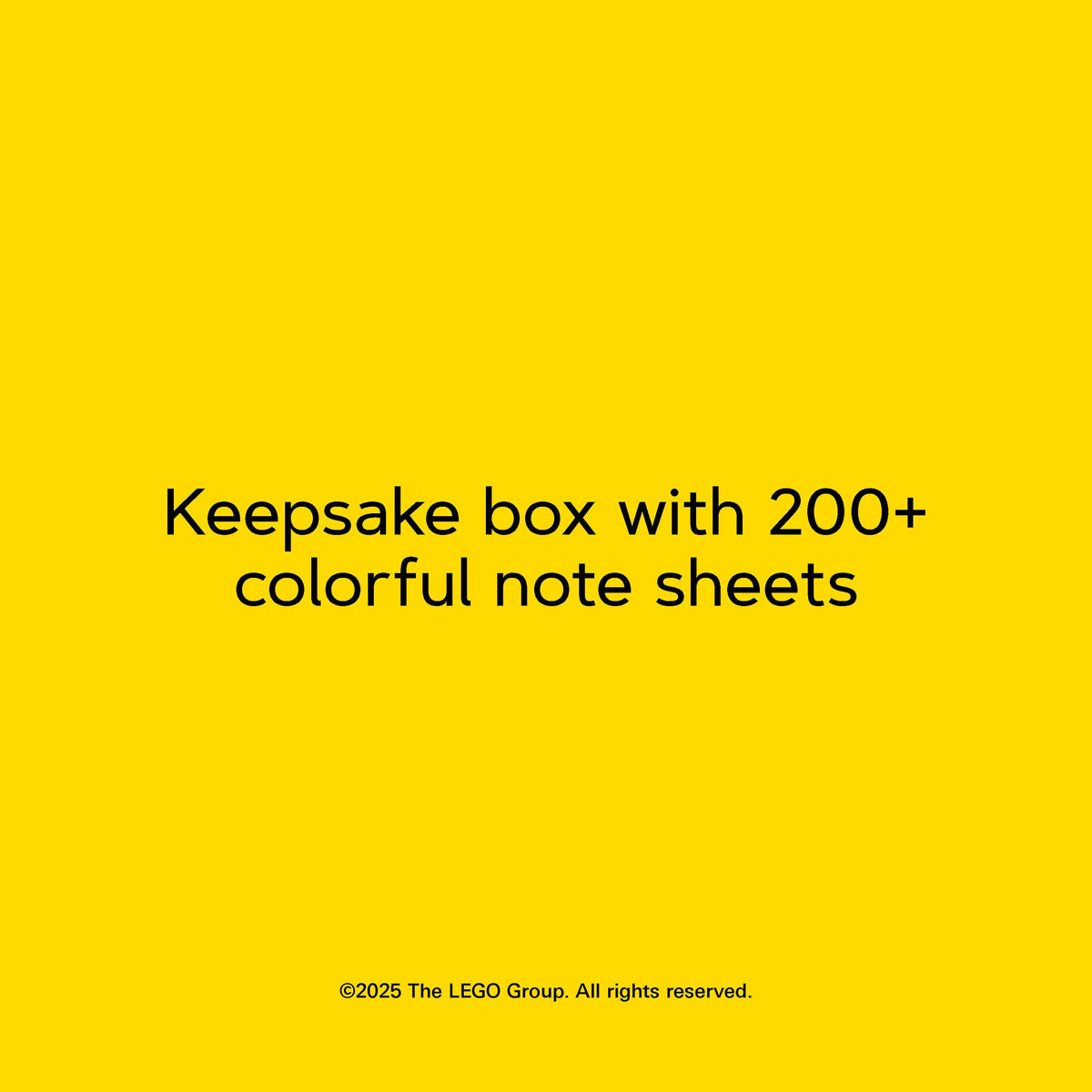 Yellow graphic with text reading Keepsake box with 200+ colorful note sheets