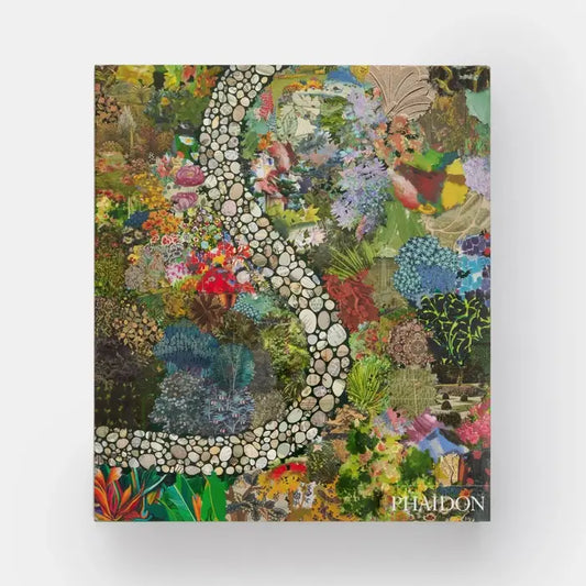 Back cover of Garden showing a winding pebble path through a colorful flower collage