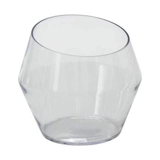 Tall Dynamic terrarium in clear handmade glass with an angled opening and faceted profile