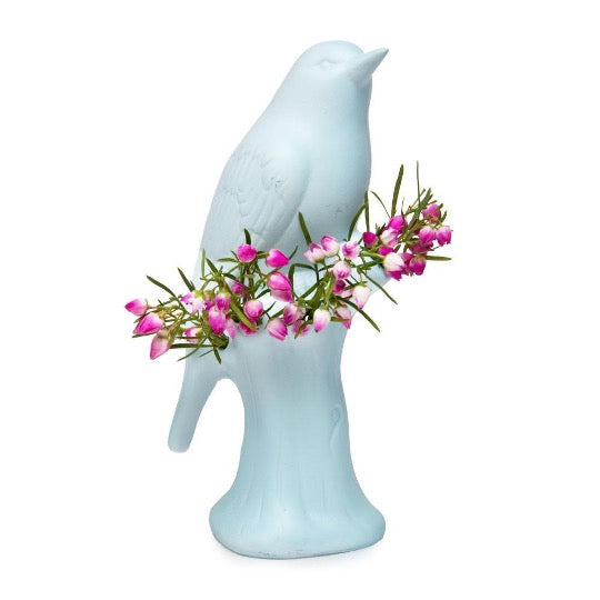 Baby blue bird planter with fresh flowers