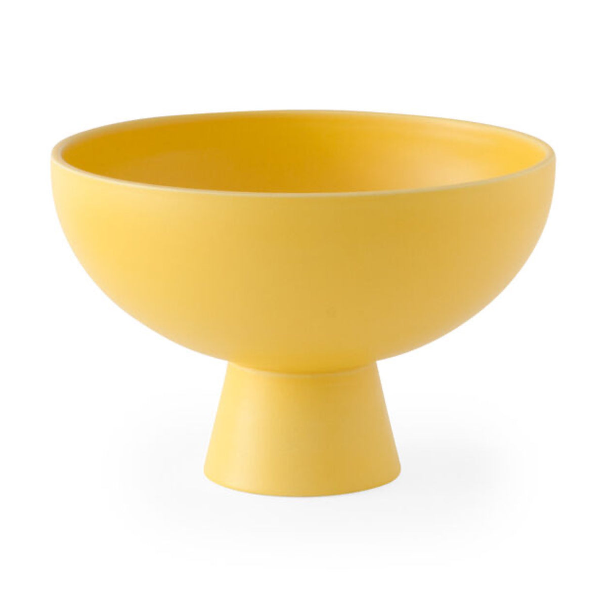 Large yellow Strom bowl with a deep rounded body and flared pedestal foot, matte finish