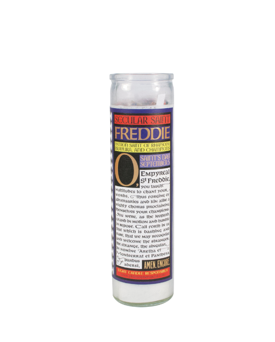 Secular saint candle of Freddie Mercury.