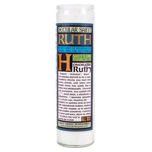 Secular saint candle of Ruth Bader Ginsberg - back message