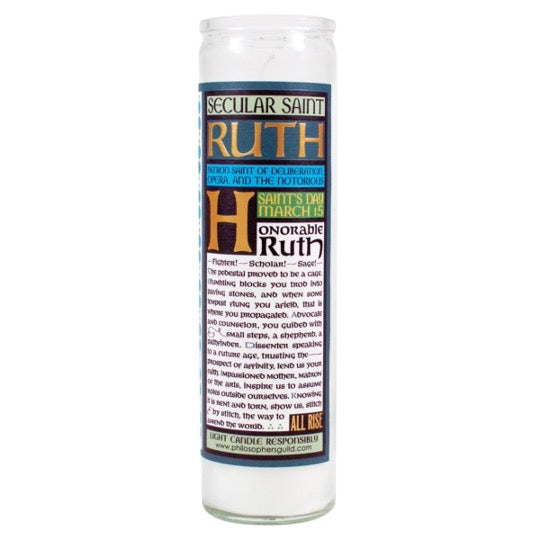 Secular saint candle of Ruth Bader Ginsberg - back message