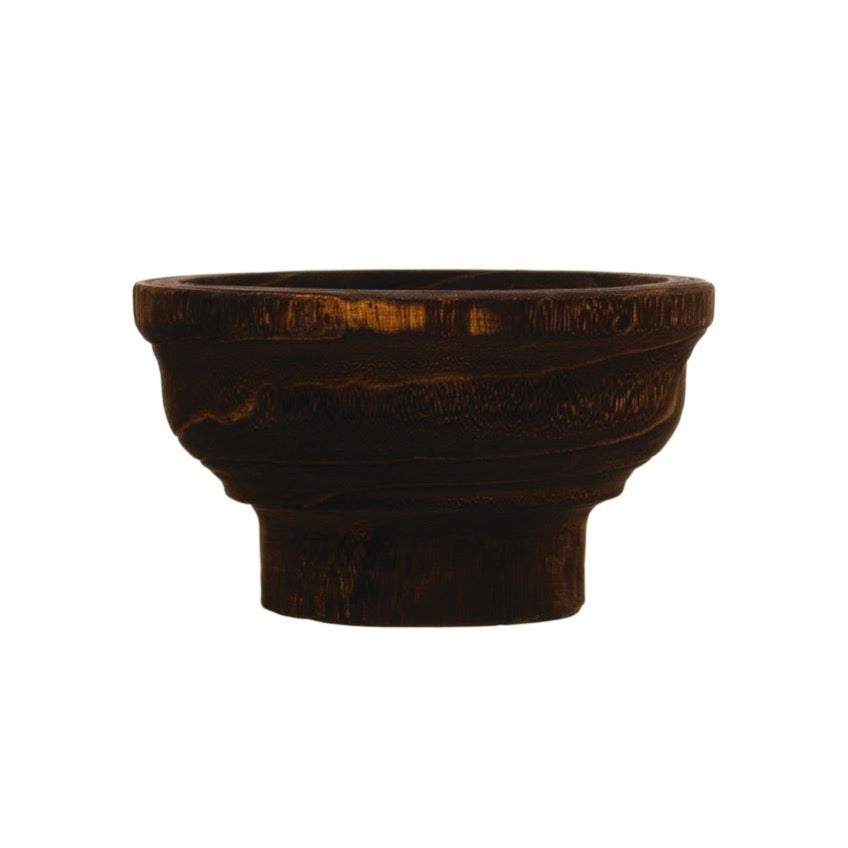 Java bowl in dark brown wood with visible grain and a footed pedestal base