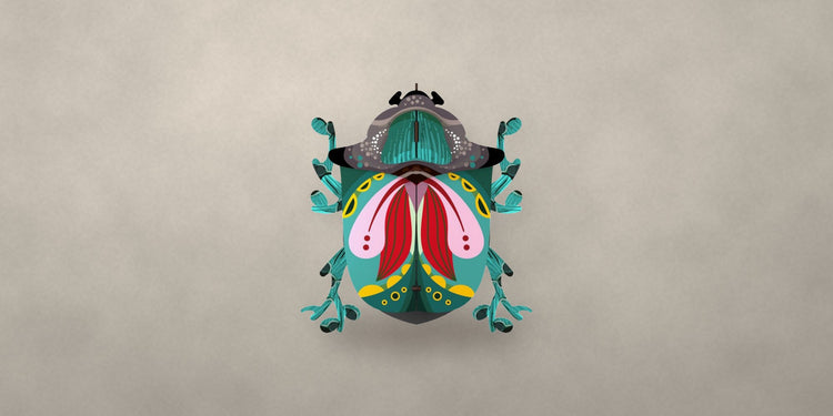 Colorful hand-painted beetle wall cabinet on a soft stone backdrop - Onederkam home decor