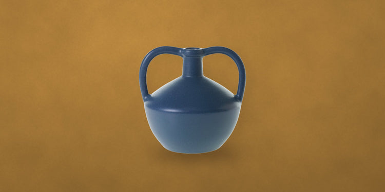 Blue ceramic Harbor vase with handles on a gold backdrop - Onederkam sale