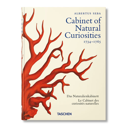 Seba Cabinet of Natural Curiosities by Taschen, cream cover with a large branching red coral illustration