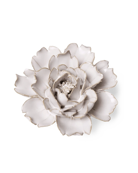 Ivory Rose ceramic flower with ruffled open petals around a center of small stamens
