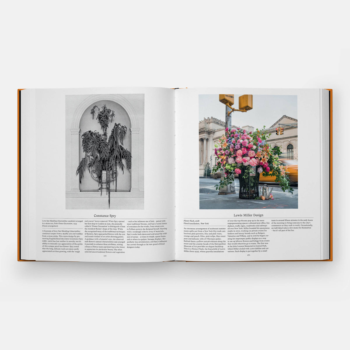 Open Flower book spread with a black and white Constance Spry arrangement and a Lewis Miller street bouquet