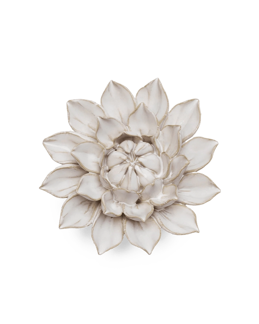 Ivory Monch Aster ceramic flower with pointed petals in rings around a round, textured center