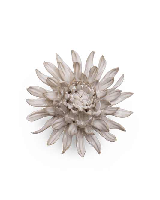 Ivory Spider Mum ceramic flower with pointed, layered petals around a textured center