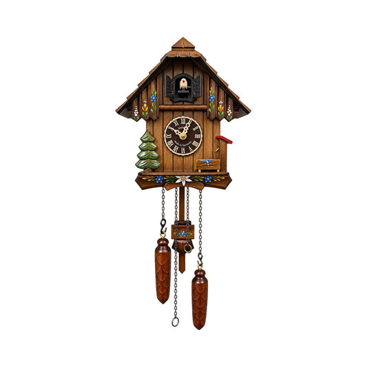 Carved chalet musical cuckoo clock