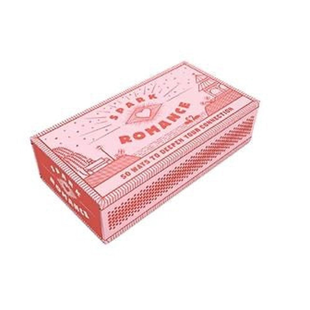 Spark Romance pink and red gift box, 50 Ways to Deepen Your Connection, shown at an angle