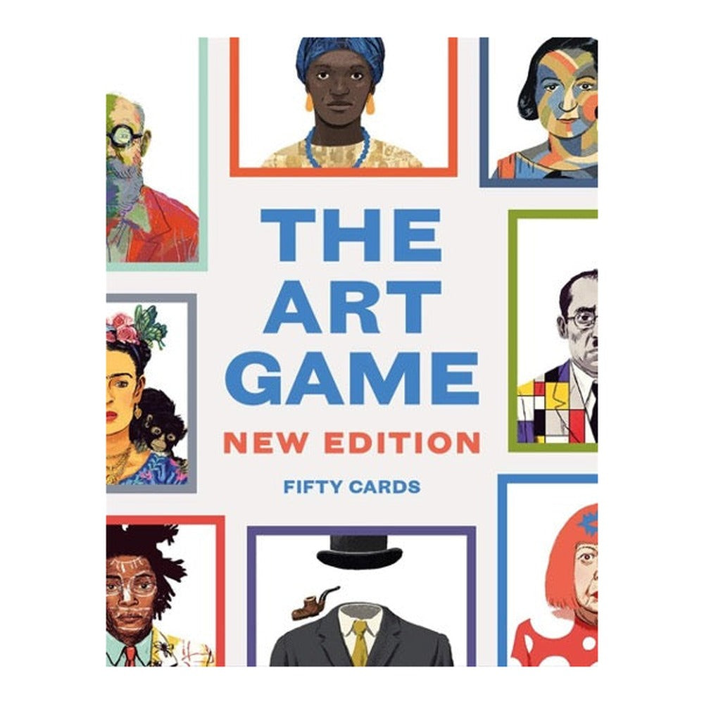 The Art Game, New Edition card box with illustrated artist portraits framing the title, fifty cards