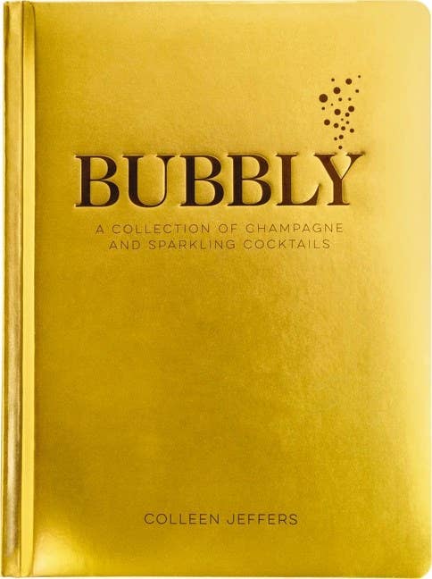Straight-on front cover of Bubbly, shiny gold with embossed bubbles rising above the title