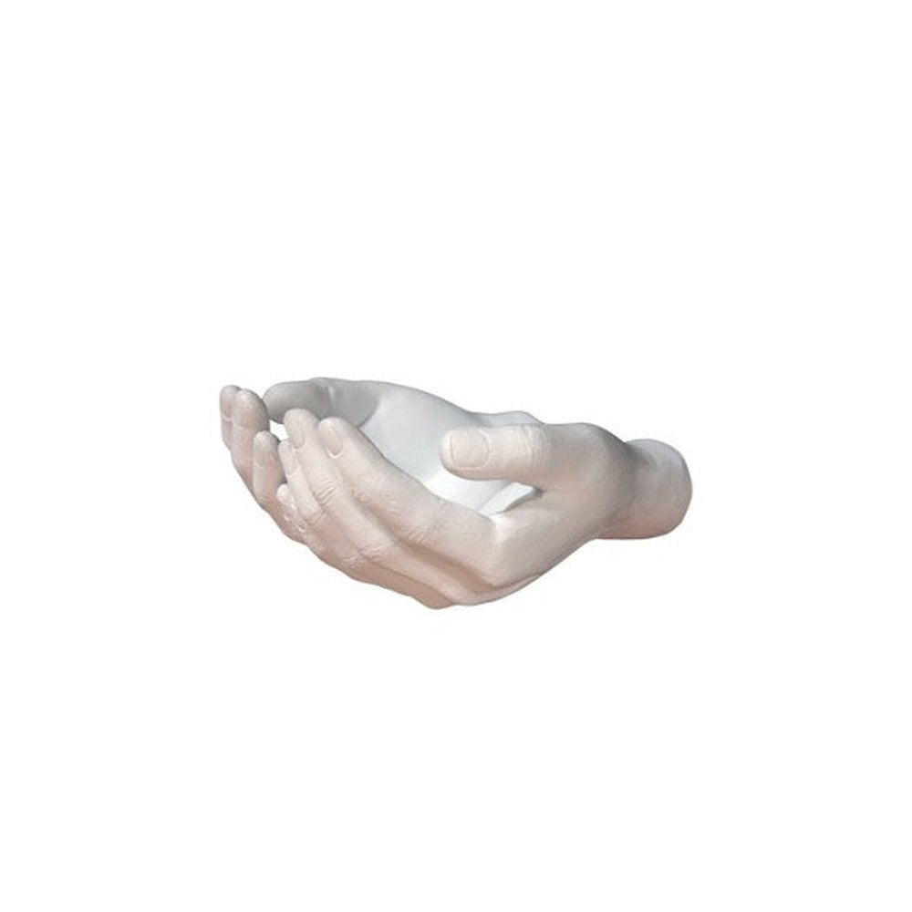 White hand sculpture with cupped palm facing up, wall mount for holding jewelry
