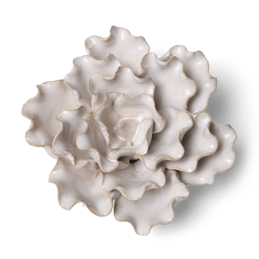Ivory Sea Lettuce ceramic flower with wide, deeply ruffled petals in loose layers
