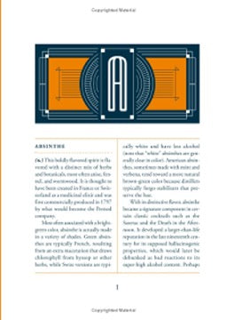 Interior page of The Essential Bar Book with a decorative letter A banner and the Absinthe entry