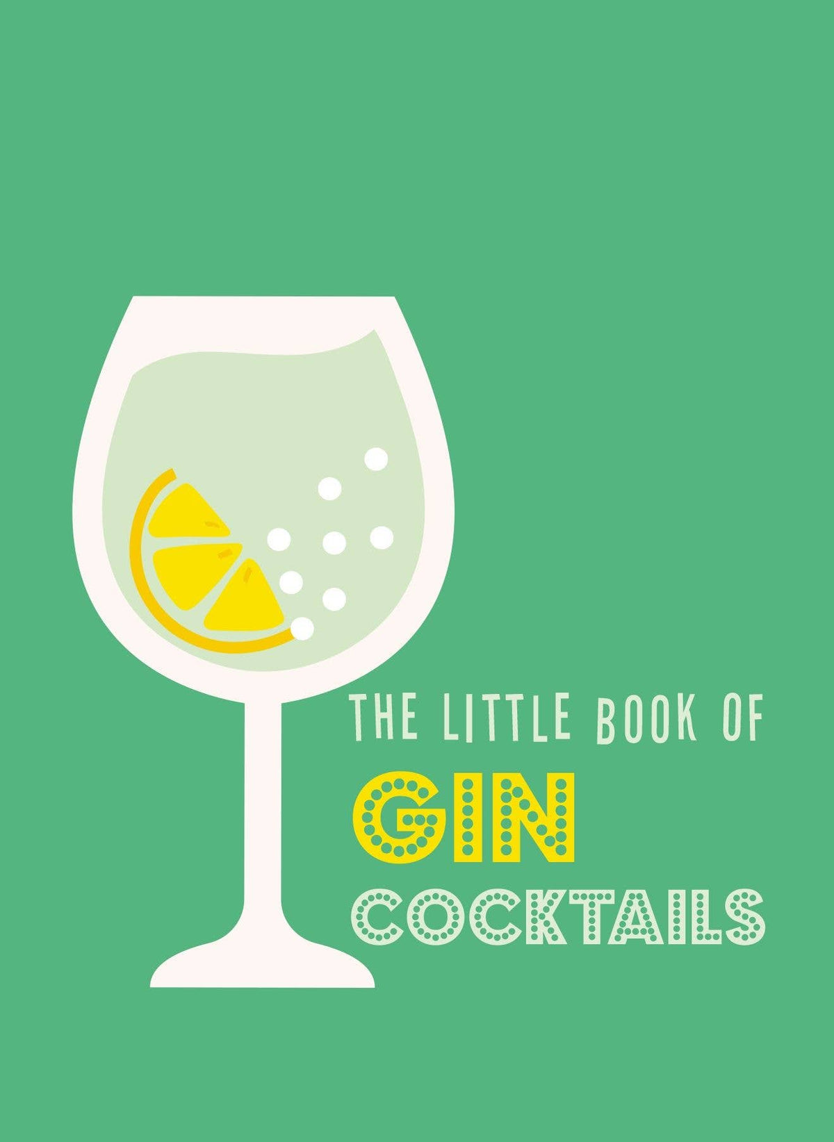 Close-up of The Little Book of Gin Cocktails cover with yellow GIN lettering and a glass
