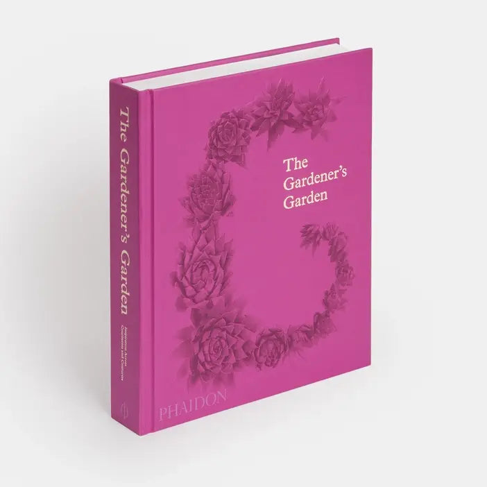 The Gardener's Garden hardcover from Phaidon, magenta cover with embossed succulents forming a letter G