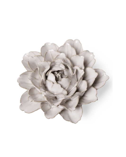 Ivory Comanche Peony ceramic flower with ruffled, cupped petals around a stamen-filled center