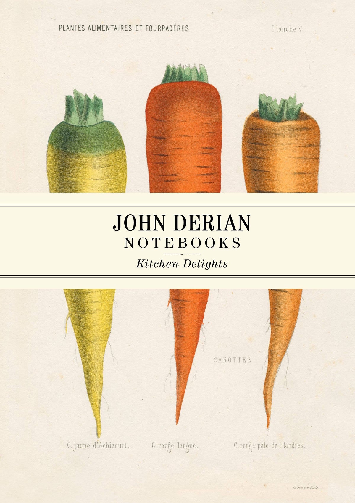 Close-up of the John Derian Kitchen Delights cover showing yellow, red, and orange carrot prints
