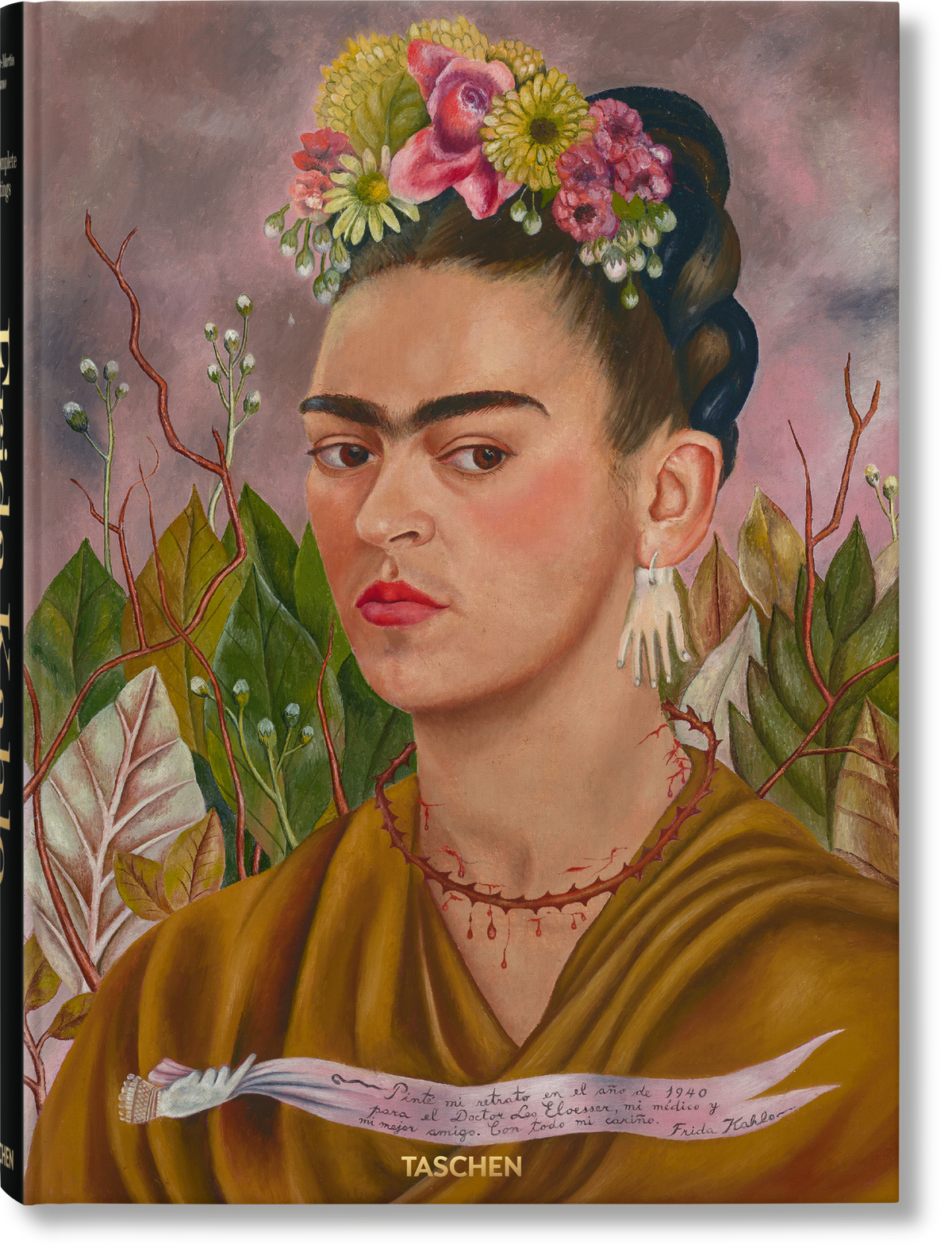 Straight-on view of the Frida Kahlo Taschen cover showing the self-portrait with a thorn necklace
