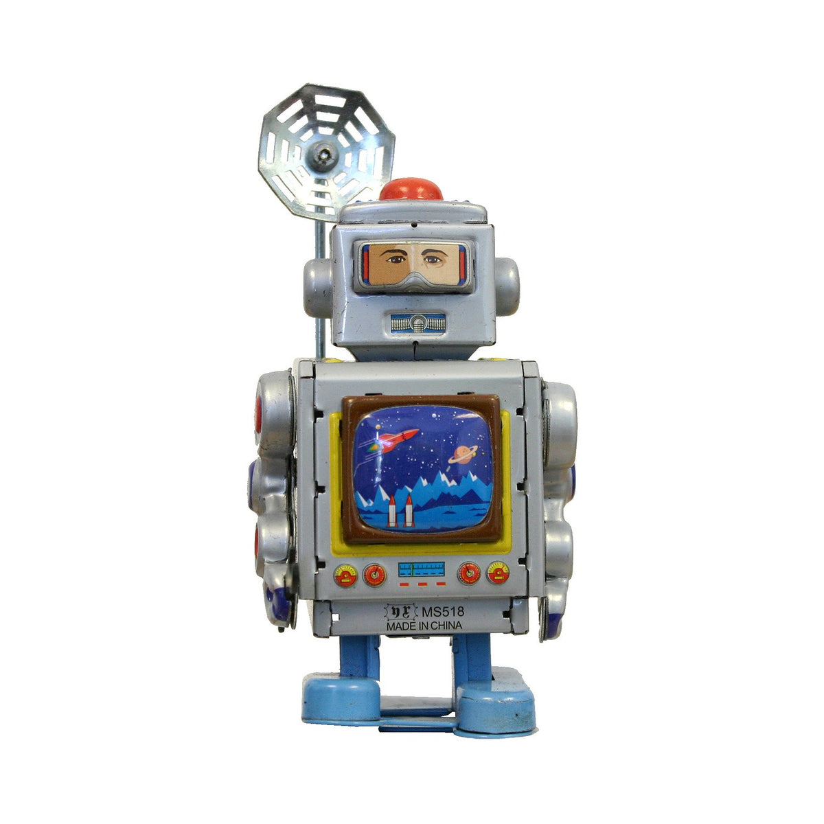 Silver wind-up tin robot