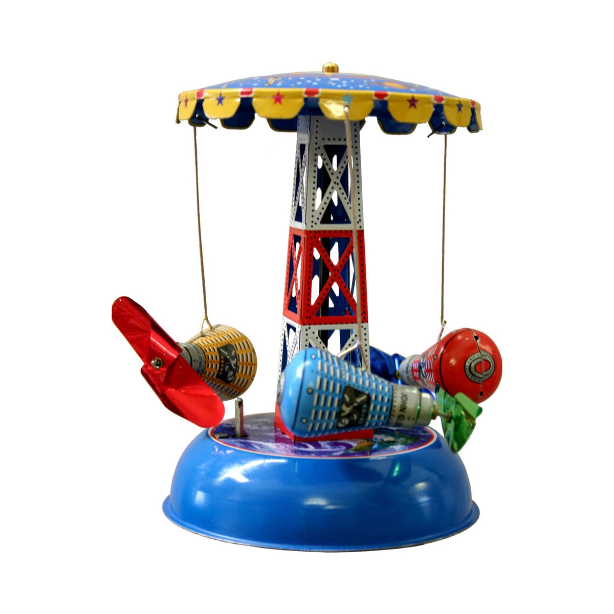 Wind-up tin carousel with space capsules