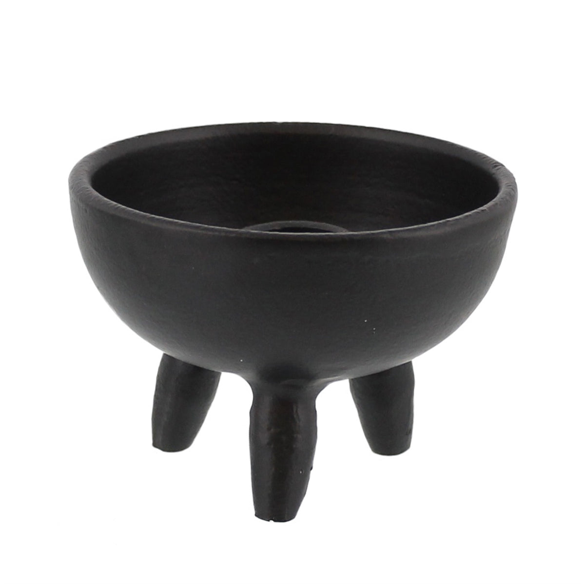 Frida three-legged taper and incense holder in matte black with a rounded cup