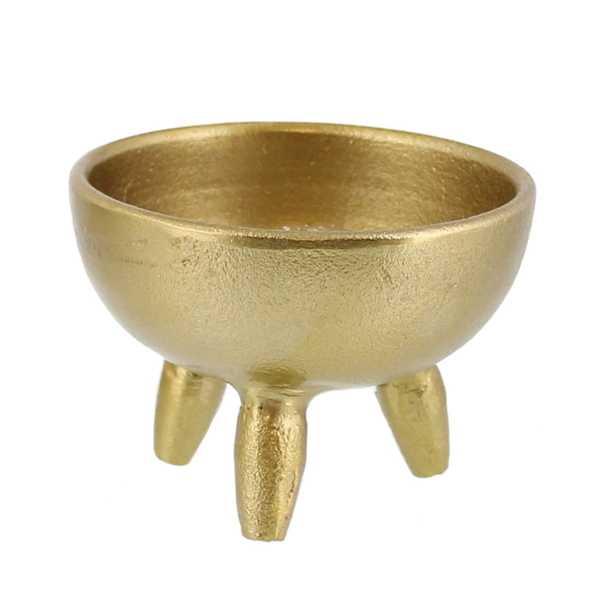 Antique brass three footed round single taper or incense holder 