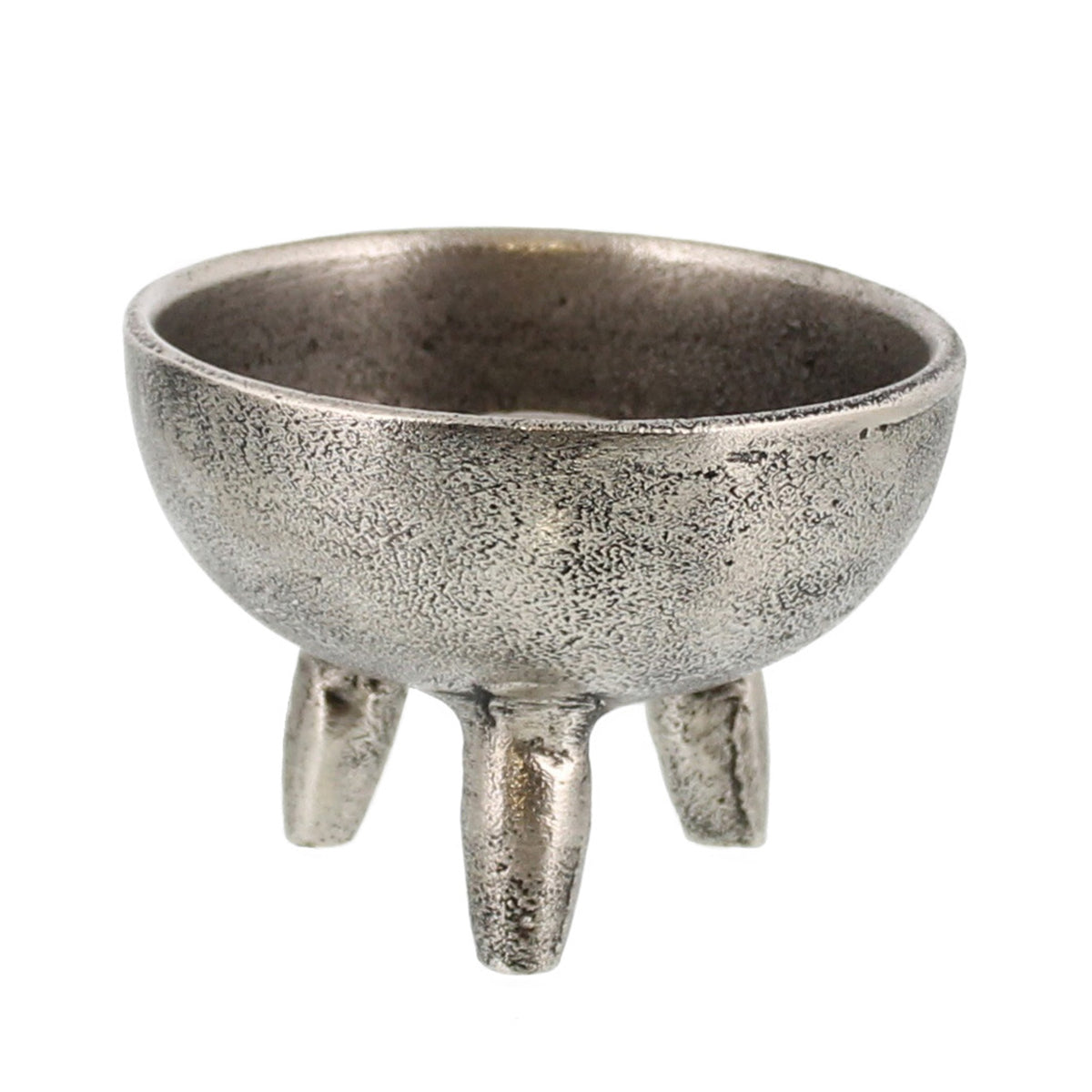 Antique nickel three footed round single taper or incense holder