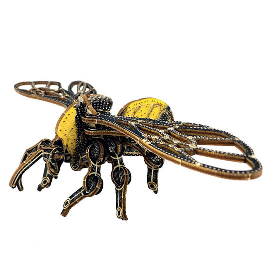 3d bumblebee model, screen printed pieces in black and yellow