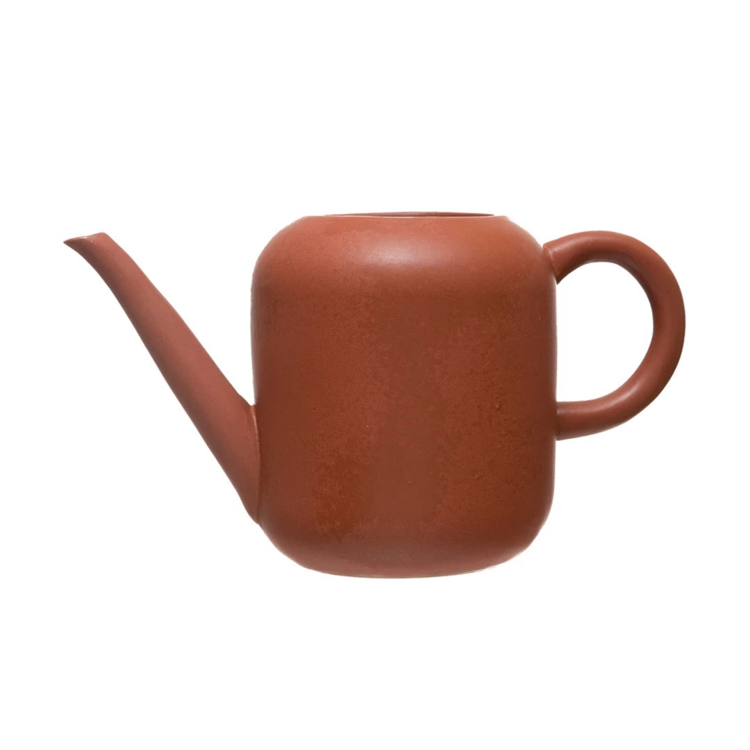 Sienna water pitcher in matte reddish-brown glaze with a long angled spout and round loop handle
