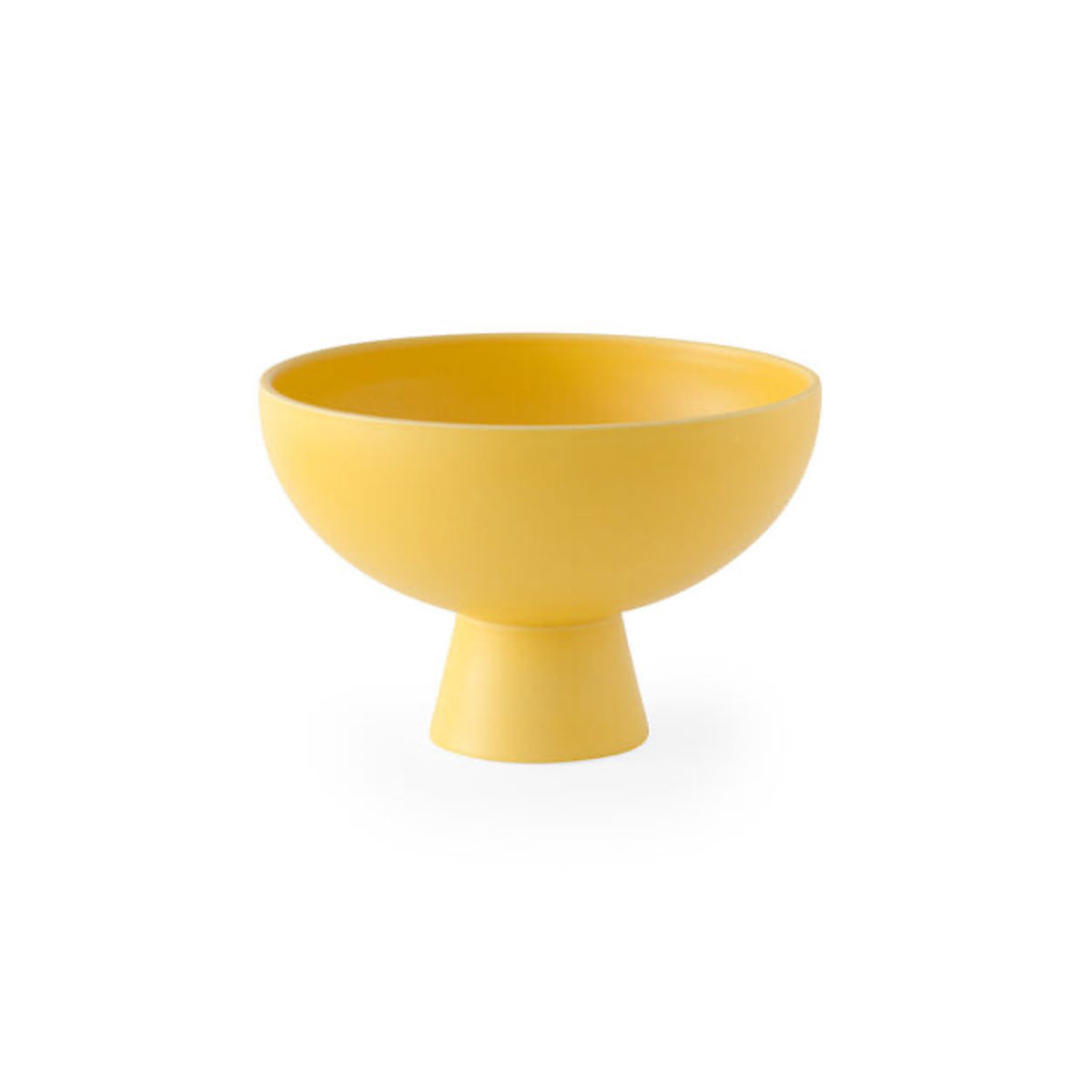 Small yellow Strom footed bowl with a matte finish, shown alone on white
