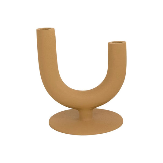 Metal double taper holder in matte mustard color.