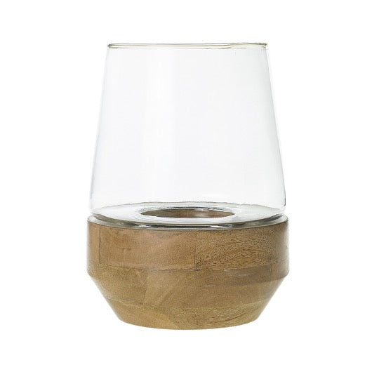 Terrarium with light wood base and glass top