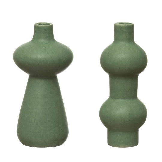 Two aqua abstract budvases