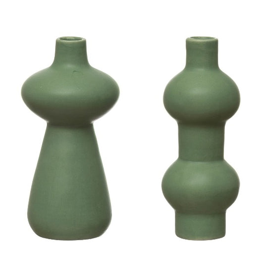 Two aqua abstract budvases