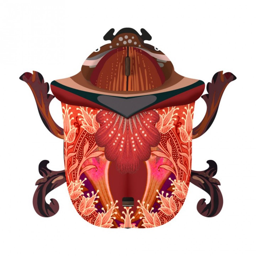 George beetle wall cabinet with orange, brown, magenta pattern
