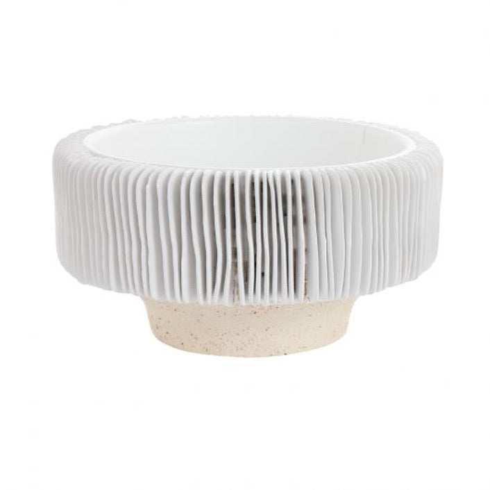 White ceramic compote with thin slices pattern