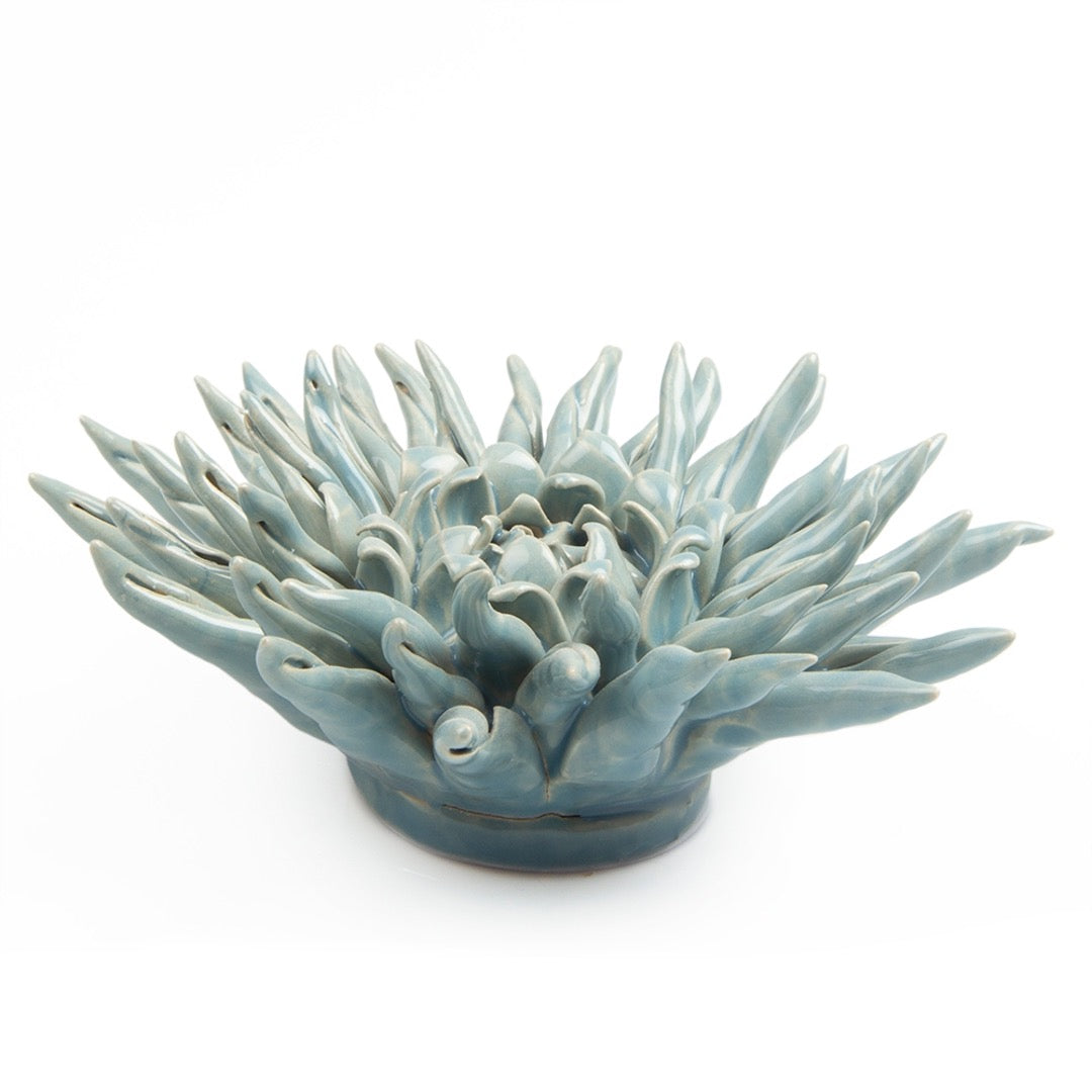 Ceramic large blue flower, side view