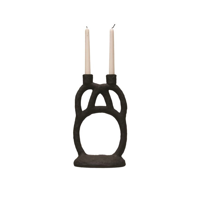 Matte black ceramic abstract double taper holder