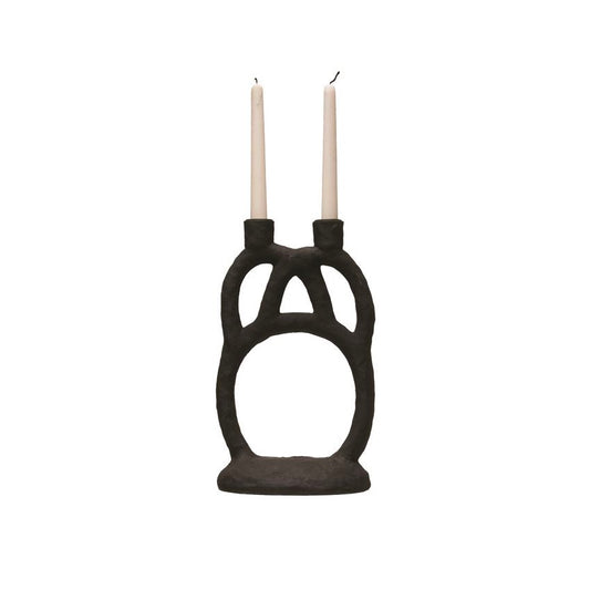 Matte black ceramic abstract double taper holder