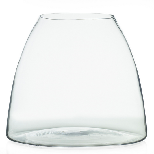 Jumbo terrarium, a large clear glass vessel with a wide flat base tapering to a slanted open top