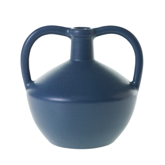 Harbor jug vase in deep blue earthenware with two looped handles and a narrow neck