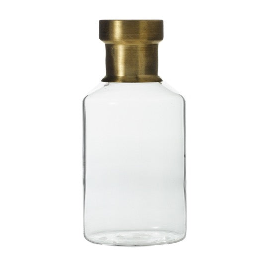 Propagation vase, glass base with brass neck